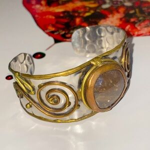 Cuff Bracelet with Natural Stone and Decorative Metals